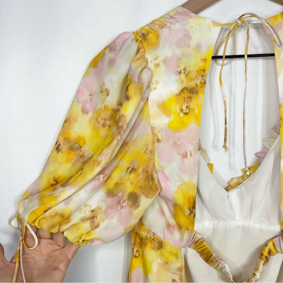 NEW For Love & Lemons Zinna Yellow Floral Mini Dress - Picture 10 of 13